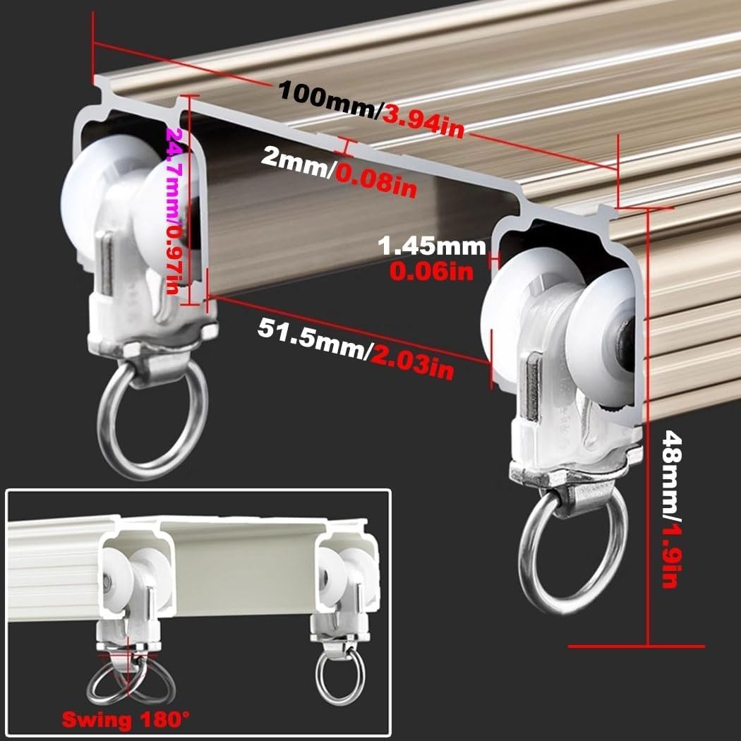 Ceiling Track For Curtains 70-600cm Heavy Duty Ceiling Curtain Track For Living Room/Bedroom/Shower/RV Curtain Rail Set With Track Curtain System(White,145CM (4.7FT))