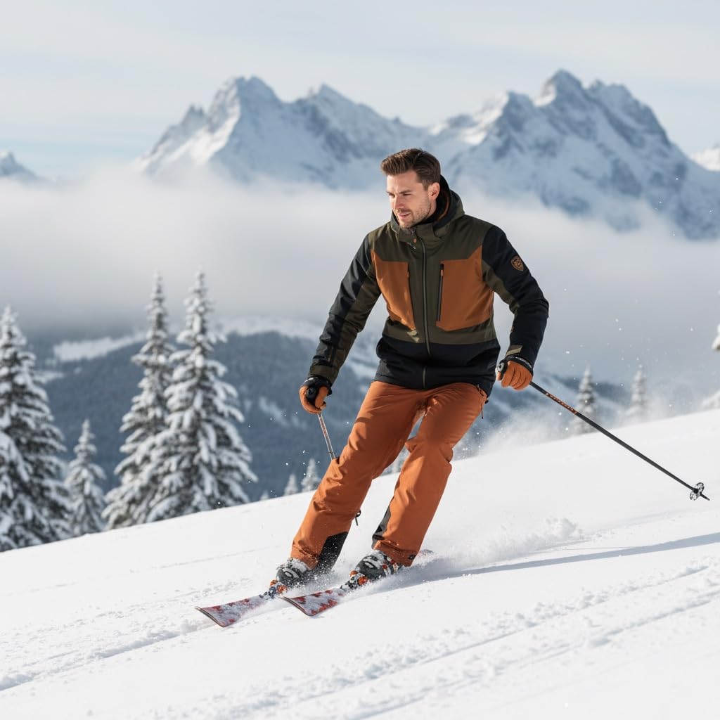 Killtec Herren Skianzug - mit 10.000 mm Wassersäule, PFC frei - Skijacke Schwarz Khaki - Skihose Orange