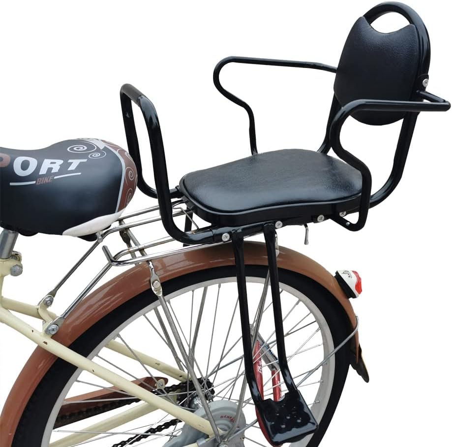 Rear Kid's Bike seat,Rear Child Bike seat,Rear Mount Bike seat with Armrests,Pedals and Harness for Most Adult Bike Ages 2 to 8 Years(Up to 110lb)
