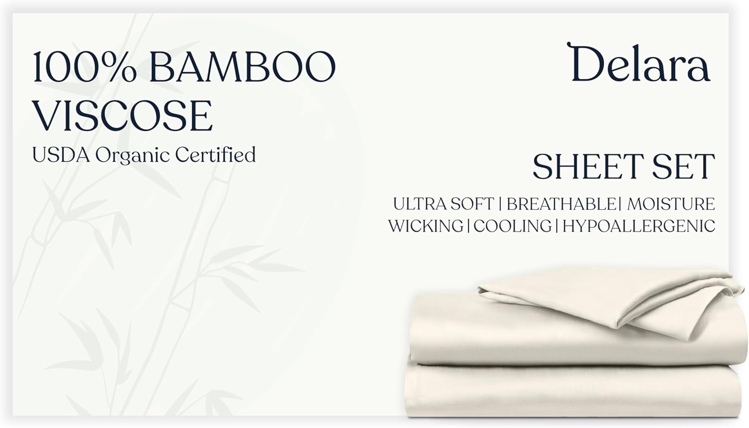 Delara Luxury 100% Organic Viscose Derived from Bamboo Sets, Soft & Cooling, Breathable & Moisture-Wicking, Deep Pocket Hotel Bedding Set (Ivory, King - 3 Piece NO Flat Sheet)