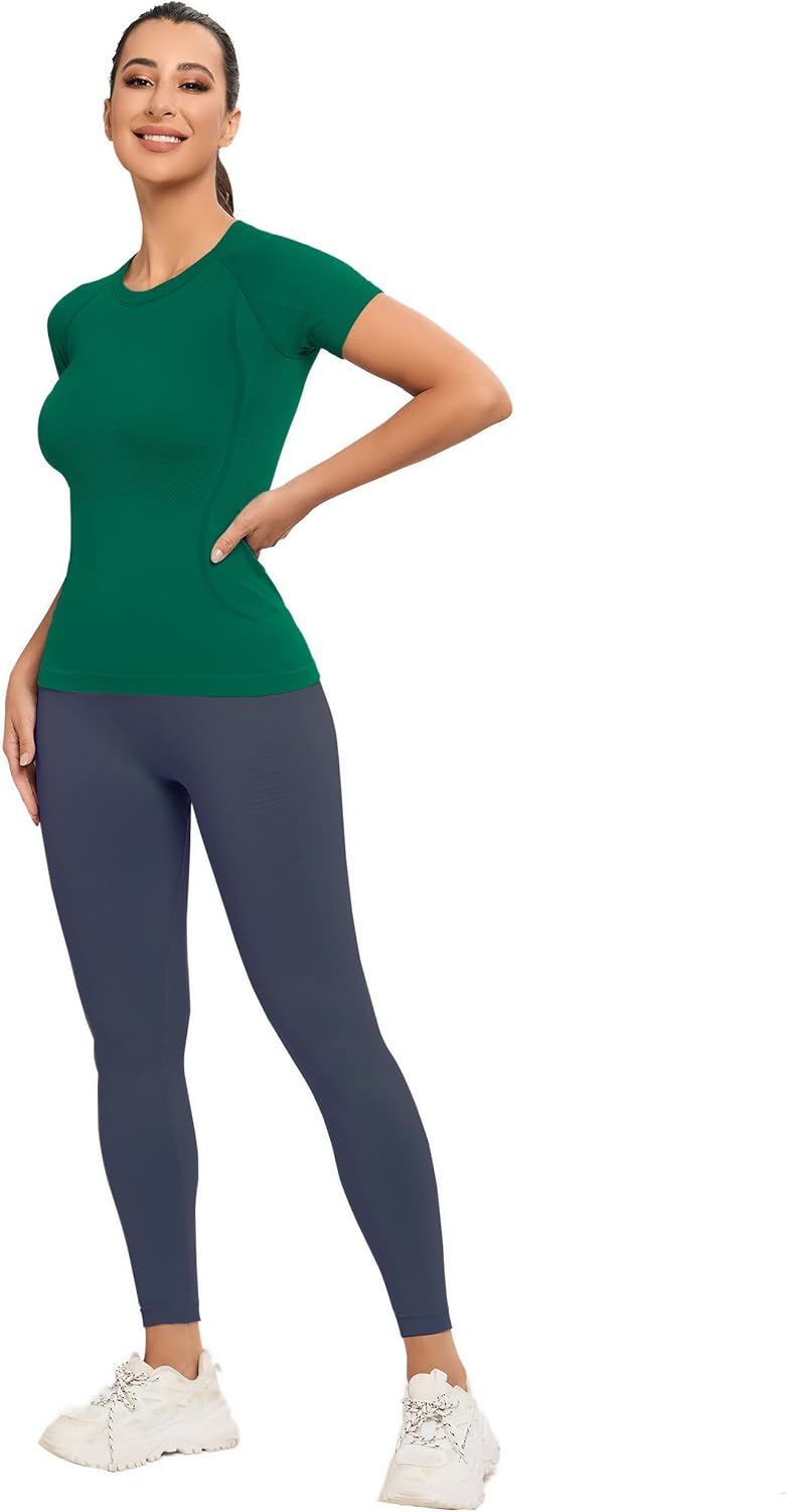 MathCat Seamless Workout Tops for Women, Short Sleeve Compression Athletic Shirts Soft Yoga Gym Tops - Image 3