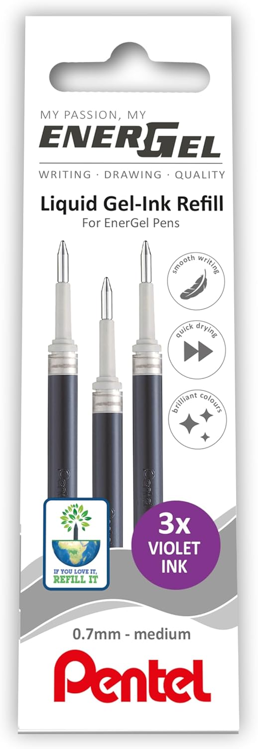 Pentel EnerGel 0.7mm Refill Wallet of 3 - Violet