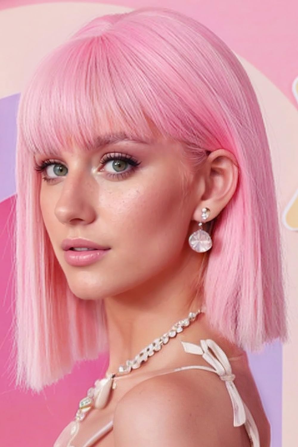 SUKRI Pink Bob Wig with Bangs, 12-Inch Heat-Resistant Synthetic Hair