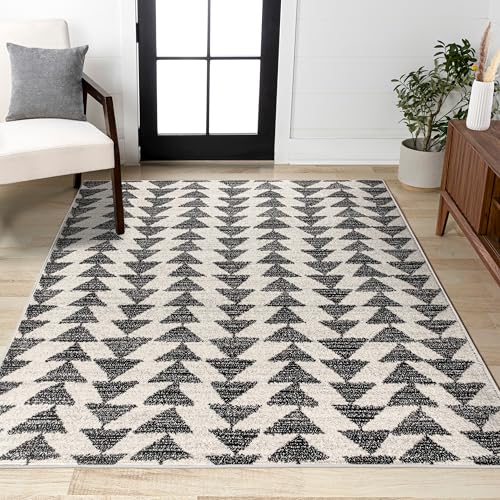 JONATHAN Y Aisha Moroccan Triangle Geometric Cream/Black Indoor Area Rug, 4x6, Contemporary, Modern, Easy-Cleaning for Living Room, Bedroom, Kitchen, Pet Friendly, Non-Shedding (MOH206A-4) by JONATHAN Y - Used condition - CA$46.24