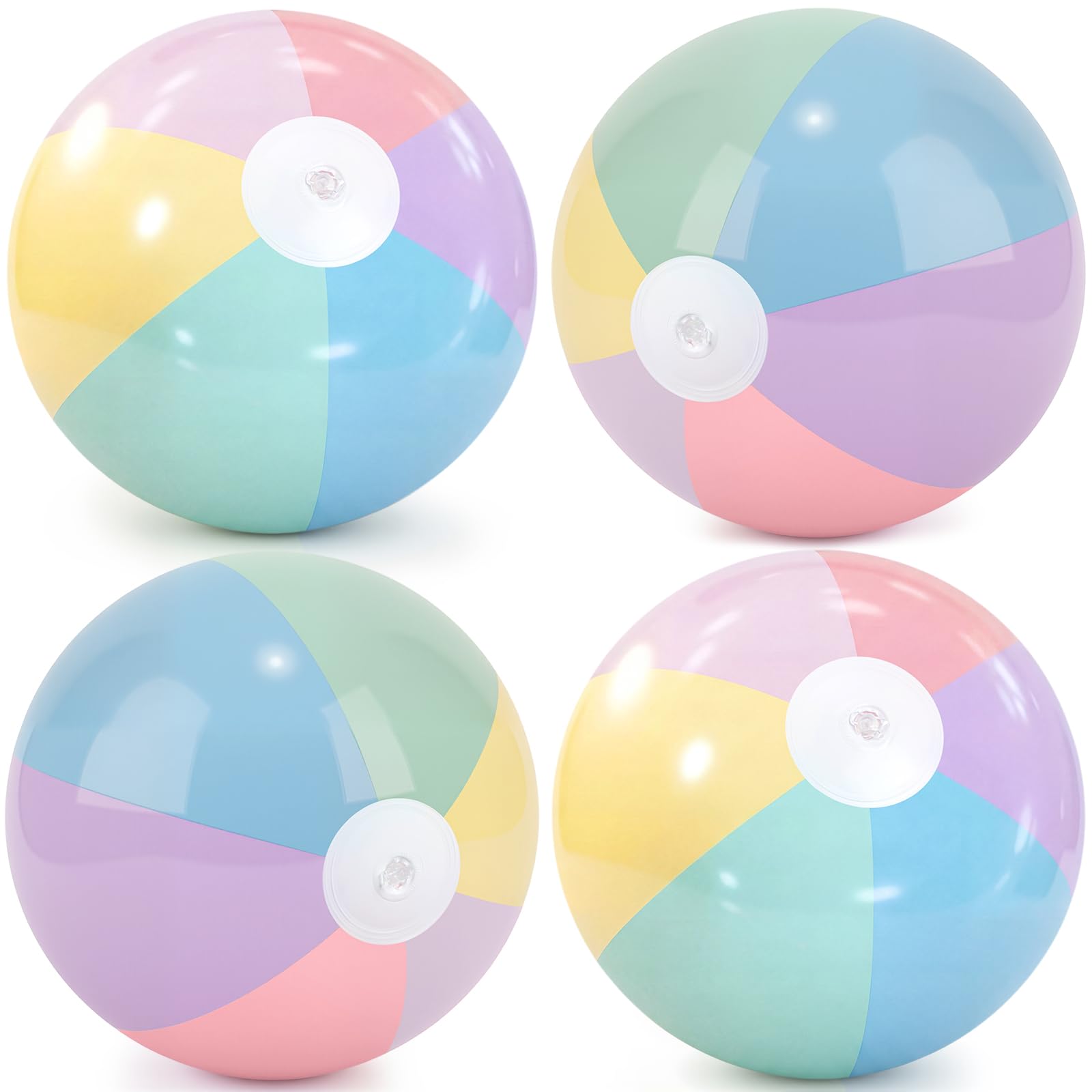 MiniInflat 4 Pack Pastel Beach Balls,6-Color Macaron,16 Inch
