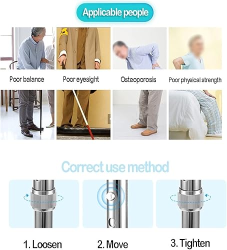 Miniatura 4 de Bastón para personas mayores y discapacitados, bastón ajustable con mango en T, bastón para hombres y mujeres, 1 par, color plateado