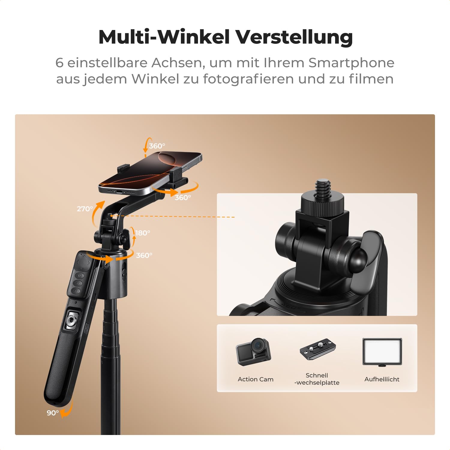 K&F CONCEPT Smart Series Handy Stativ mit Ringlicht, 1,8 Meter Aluminiumlegierung mit intelligenter Gesichtsverfolgung, Kompatibel mit iPhone/Samsung/Android Handys & DJI Osmo Pocket 3/4