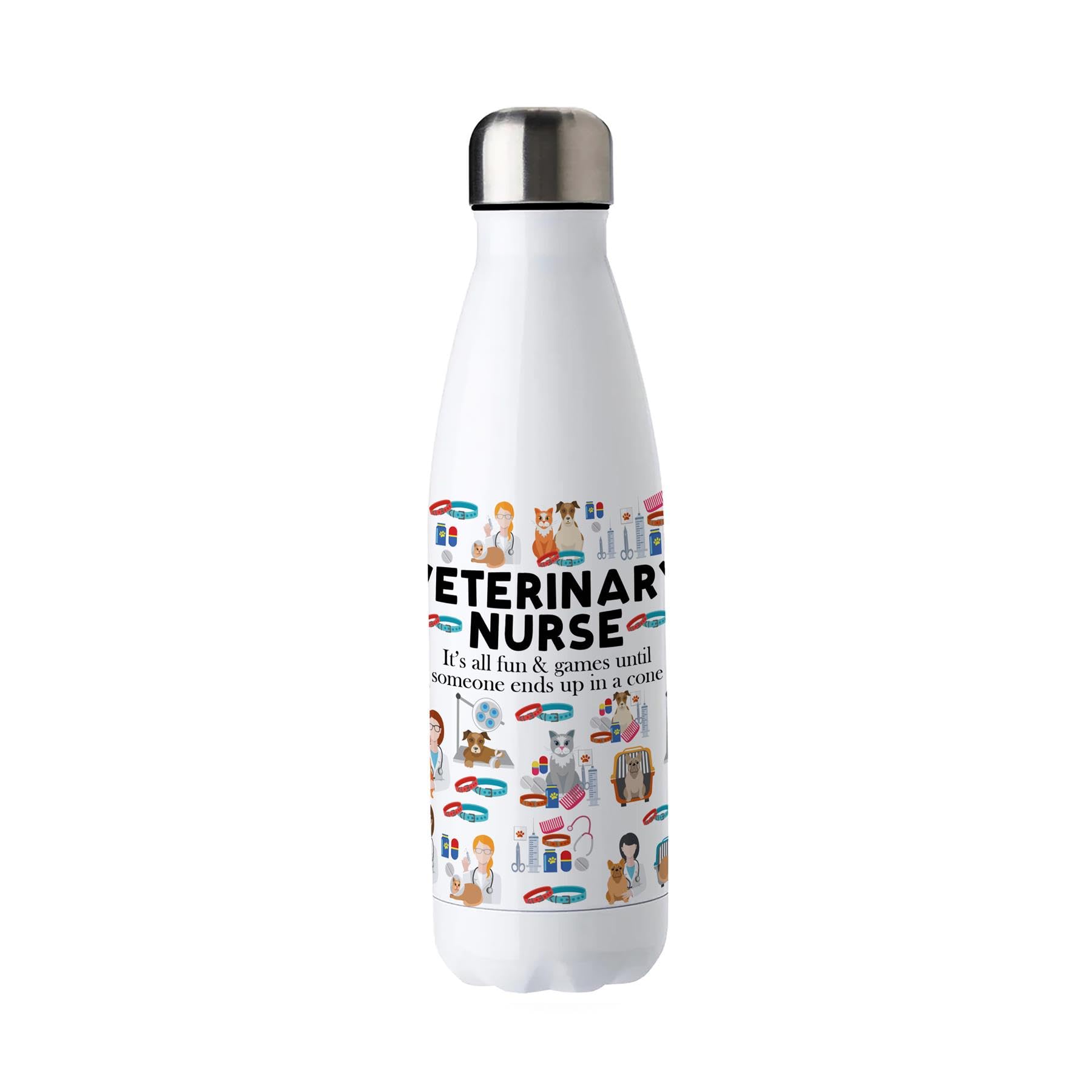 Purely Home Novelty Veterinary Nurse Water Bottle - Stainless Steel Double Walled 500ml Metal Hot/Cold Drinks Bottle Outdoor Gifts