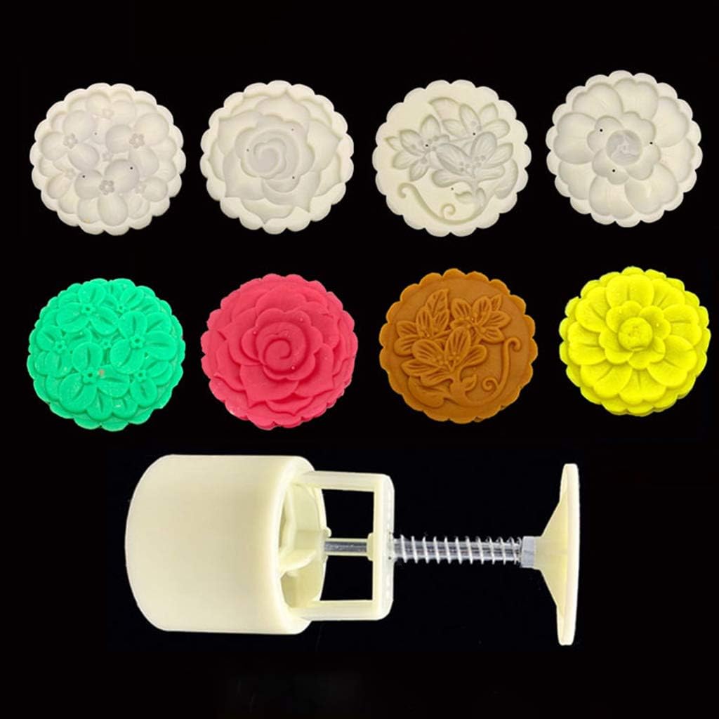 Mold 125g with 4 Flower Stamps Set Hand Press Bean Cake Mould for Kitchen Baking Decoration Tools