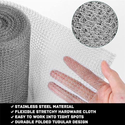 Wire Mesh for Mice Control 7.8” X 13.1Ft Hole Fill Fabric Gap Blocker Stainless Steel Wire Mesh Roll Flexible Stretchy Fabric DIY Kit for Garden House Rodent