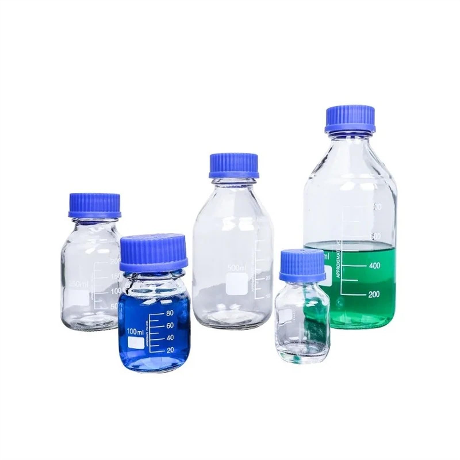 Bocca a vite for bottiglia di reagente da laboratorio con tappo blu in vetro trasparente trasparente for uso medico (50-1000 ml/set)(50-1000ML-Set)