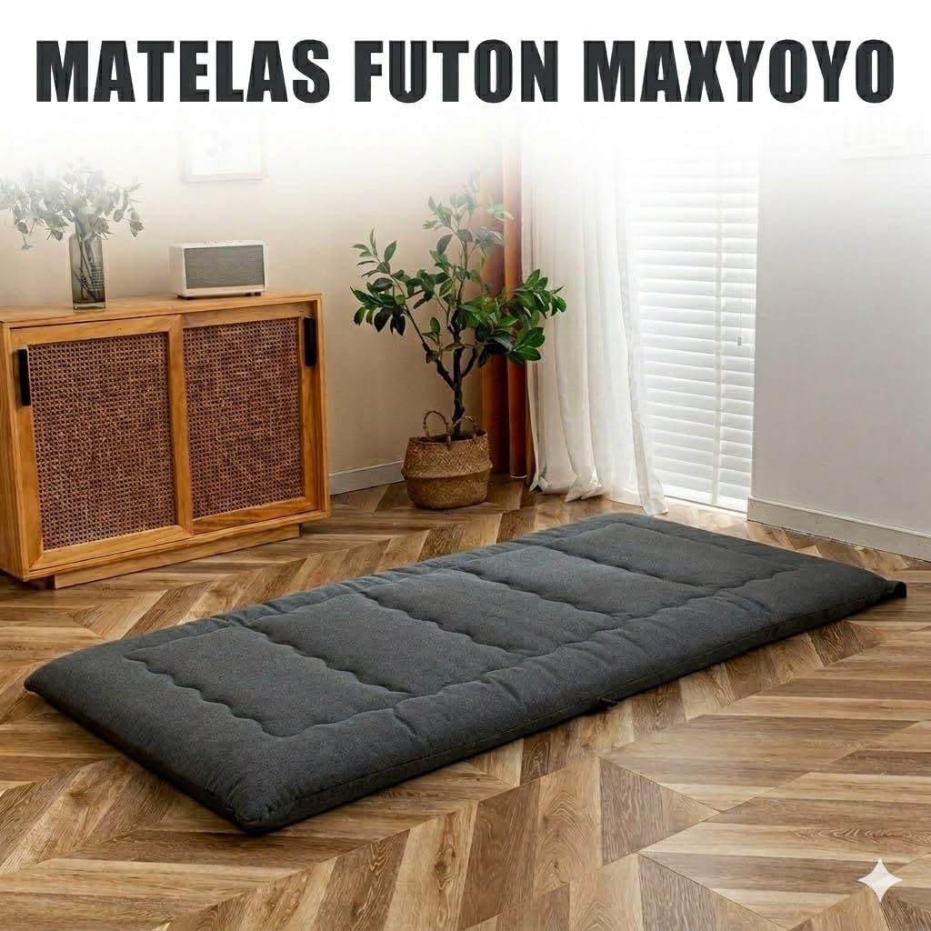 MAXYOYO Matelas Futon Pliable Portable, Tissu hypoallergénique et Coussin de Matelas en Mousse avec poignée et Fermeture à glissière pour d'invité en intérieur Camping extérieur
