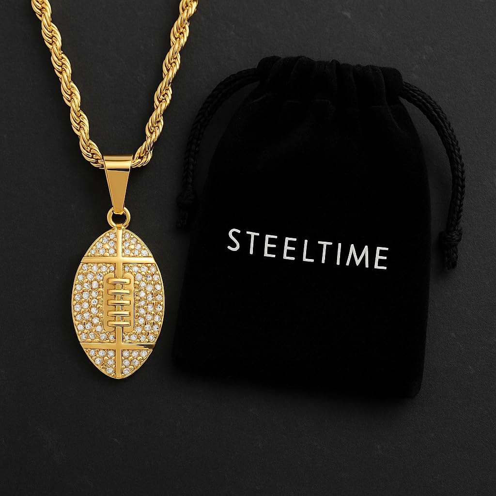 Gold-Plated Football Necklace by Steel Time