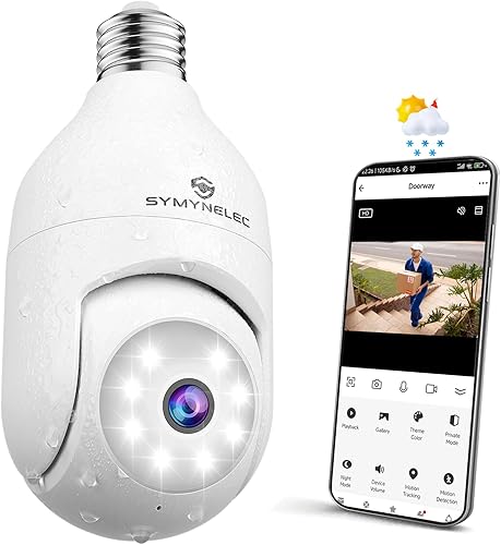 Miniatura 1 de SYMYNELEC Cámara de seguridad con bombilla para exteriores, resistente a la intemperie, 2K 3MP 2.4GHz, WiFi, inalámbrico, toma de luz, cámara de