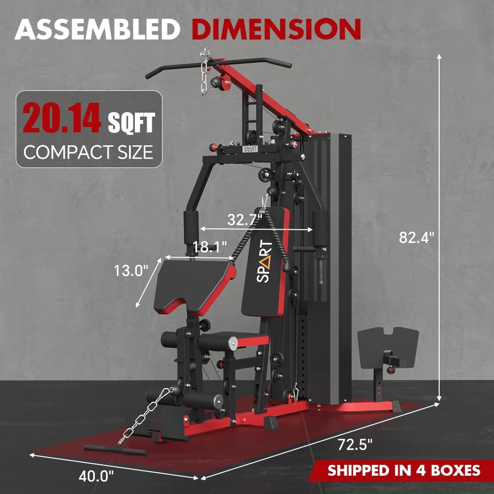 SPART Home Gym Station,Multifunctional Home Gym Workout Equipment,with 160LBS Weight Stack for Leg Press & Chest Fly, All in One Exercise Equipment Full Body Strength Training with Pulley System