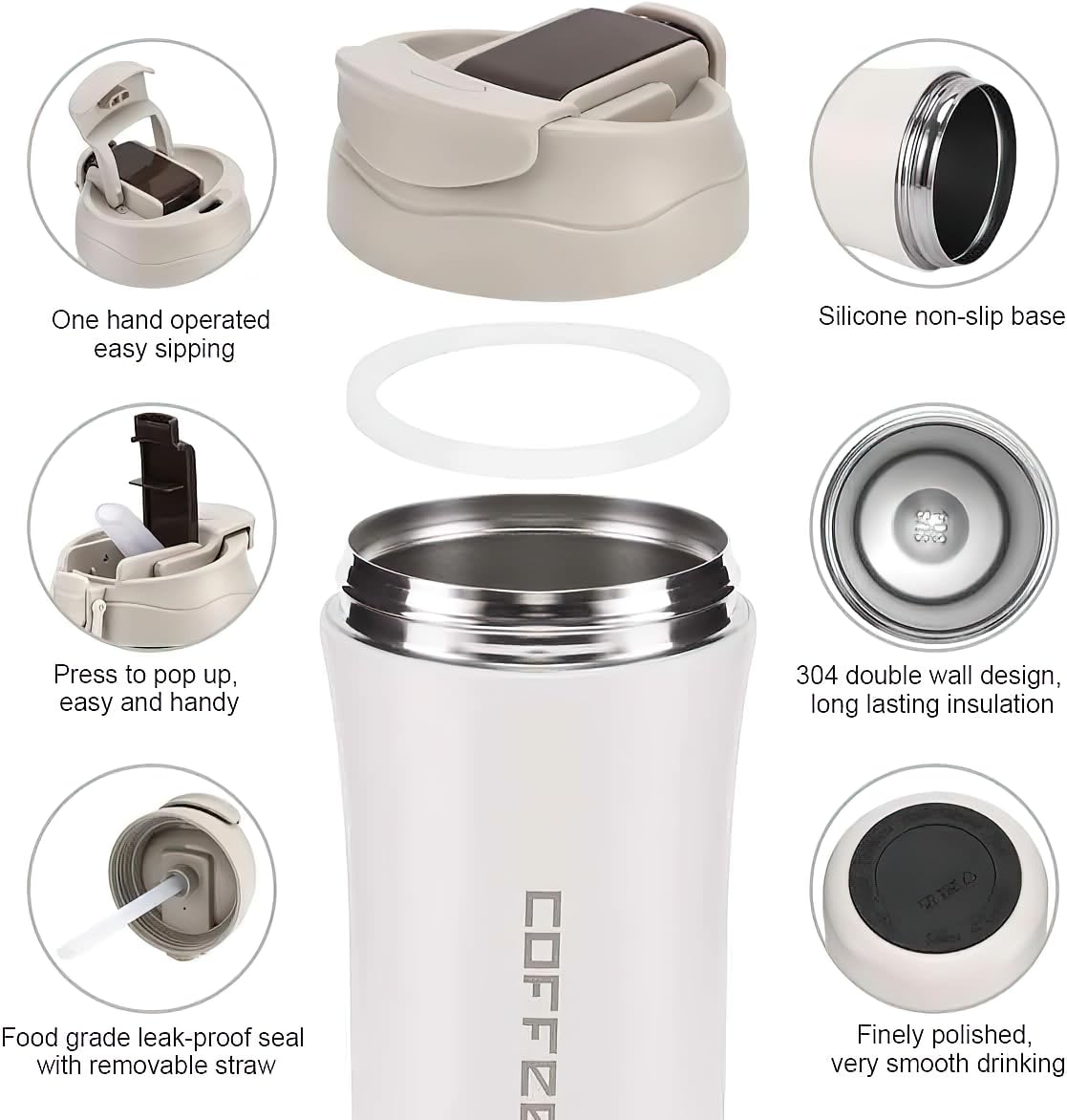 Zosenyer Thermobecher 530ml Edelstahl - Isolierbecher Mit Strohhalm