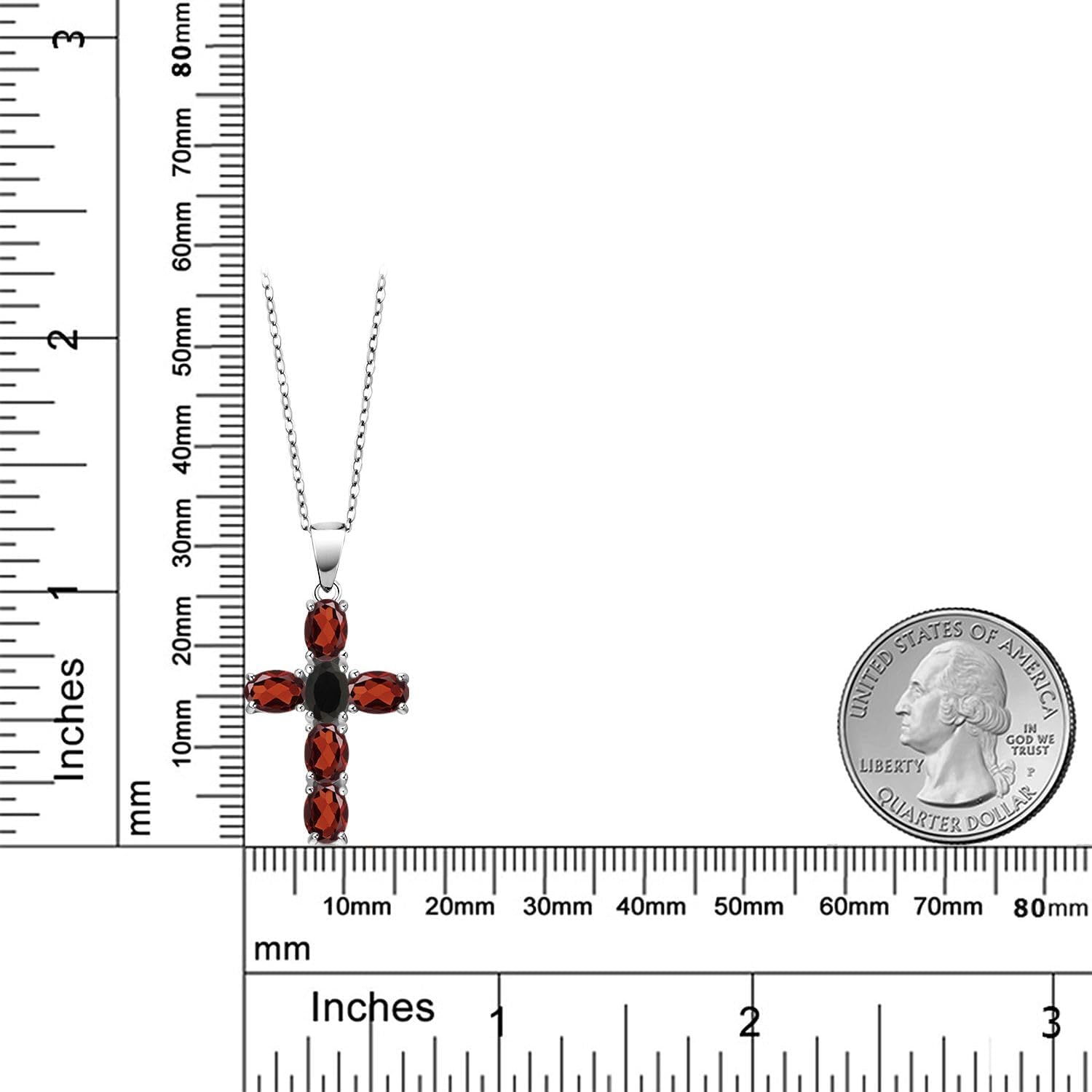 Gem Stone King 3.25 Cttw Red Garnet and Black Onyx Cross Pendant Necklace for Women | 925 Sterling Silver | Gemstone January Birthstone | Oval 6X4MM | With 18 Inch Chain