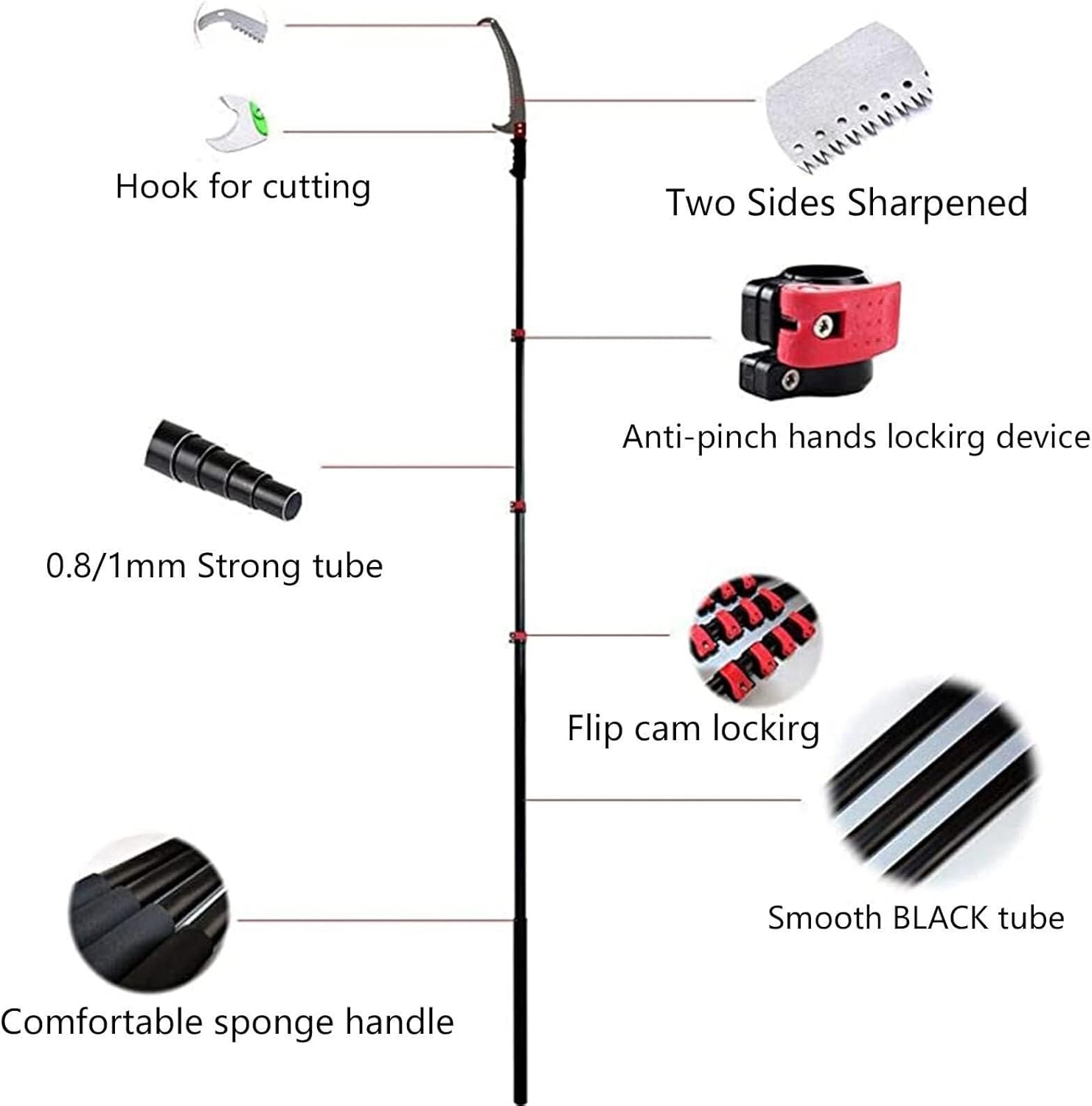 Folding Hand Saw Telescopic Pruning – 18FT (5.4m) Extendable Tree Trimmer with Hook, Outdoor Garden Tools for Branches, Leaves, and Forestry Maintenance(7.2m/24ft)