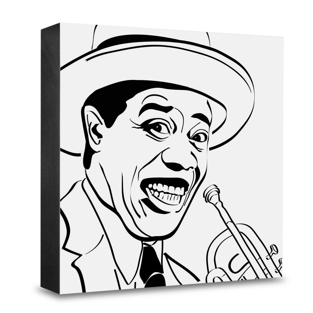 Bloc en bois de photo Louis Armstrong pour décoration salon et bureau 15x15