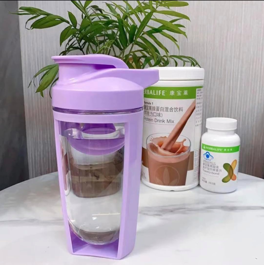 Protein Shaker Bottle with Mixing Ball, 20oz Double-Wall Design, Leak-Proof Lid, Available in Pink, White, Blue, Black & Purple (Purple)