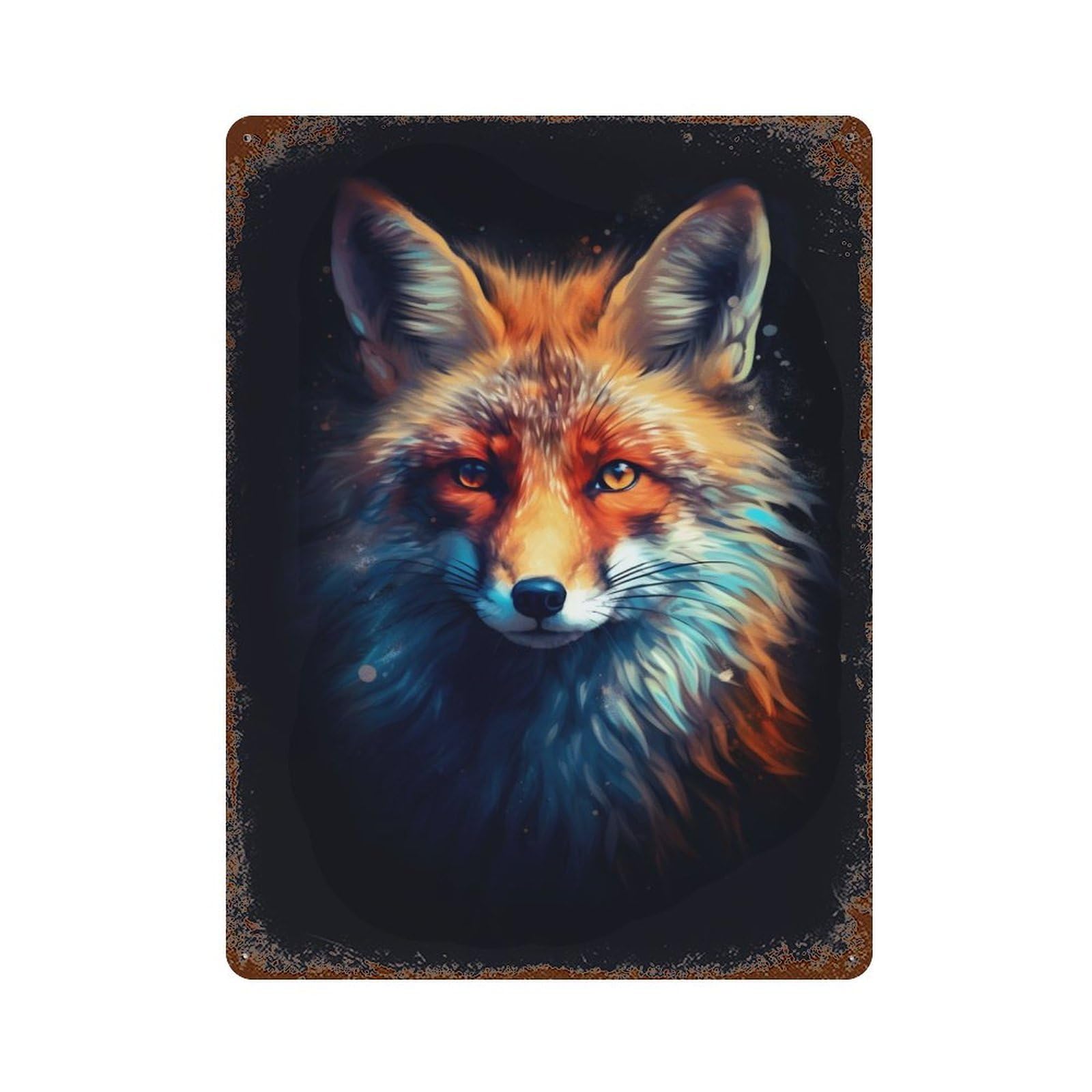 Rust Effect Fox Animals Aged Metal Wall Plaque 15.7"x11.8", Farmhouse Wall Decor for Office, Studio And Wall Decor
