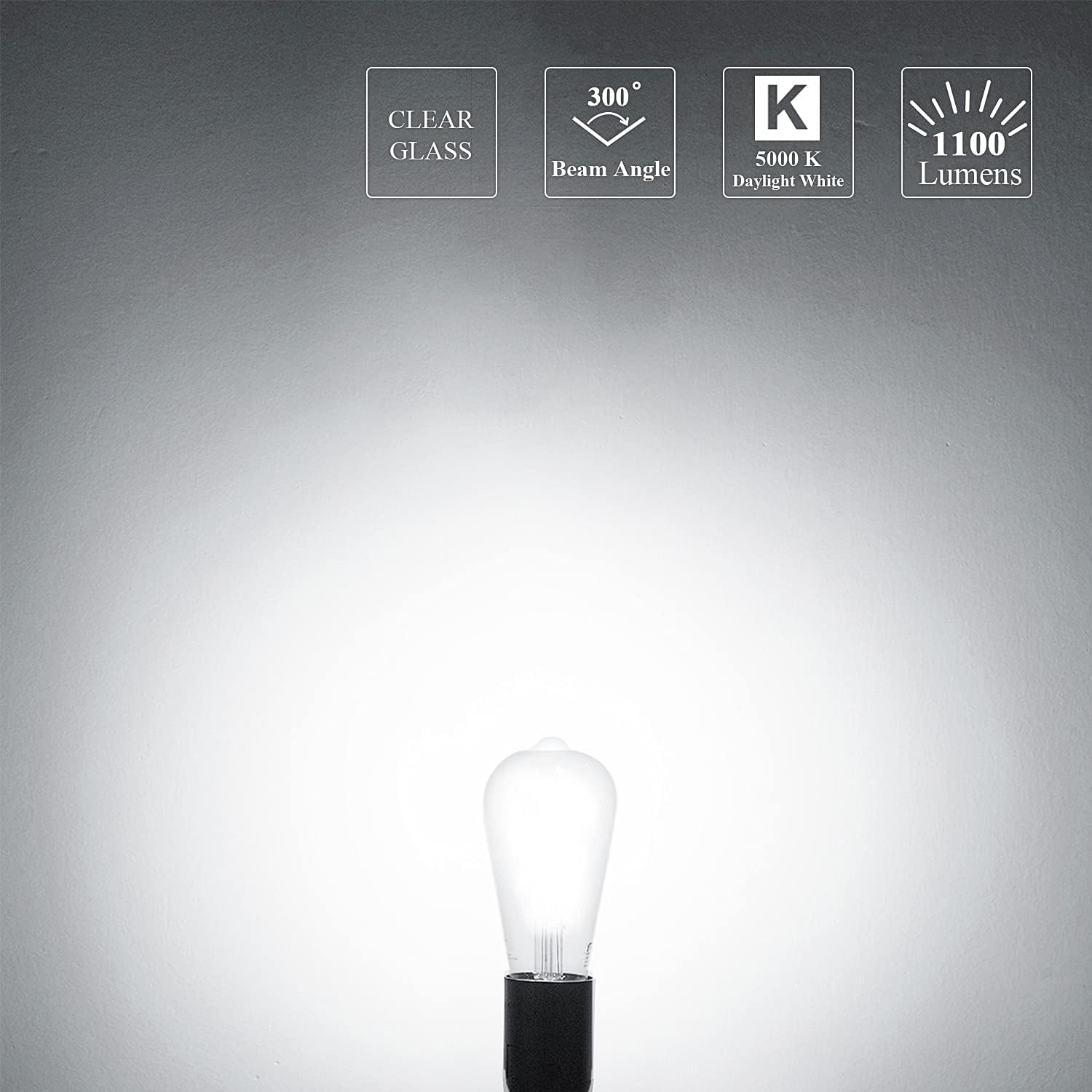 MASTERY MART 100 Watt LED Bulb, Edison Bulbs, Dimmable Lightbulbs E26, 5000K Daylight White Bright 9W 1100 Lumens, ST21/ST64 Vintage Lightbulb, UL Listed, Clear Glass, Decorative Light Bulb (10 Pack)