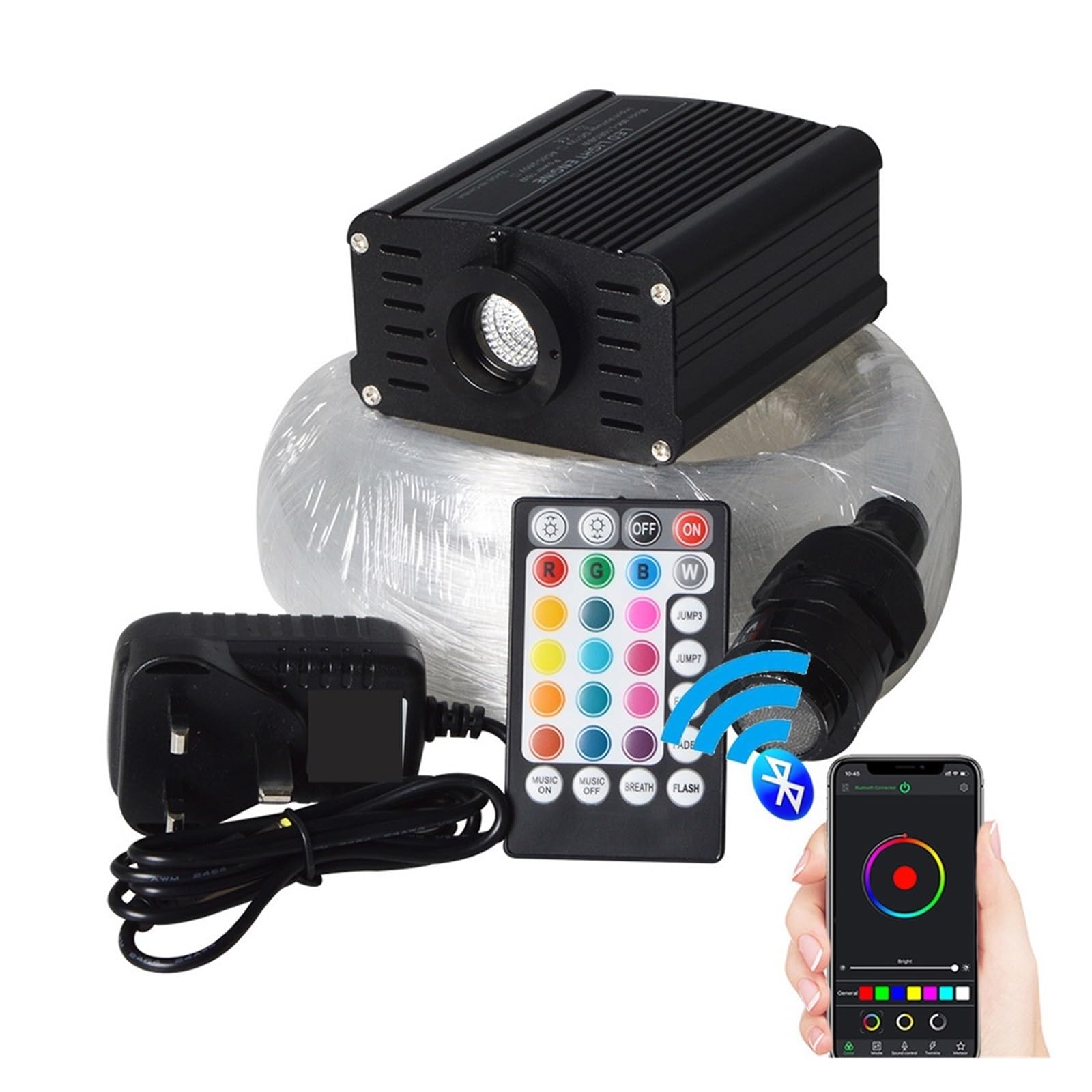 16-W-Glasfaser-Stern-Deckenleuchten-Set mit APP-Fernbedienung und 3 Meter langer 0,75-mm-LED-Lichtleiter-Endleuchte(400pcs 3mtr)