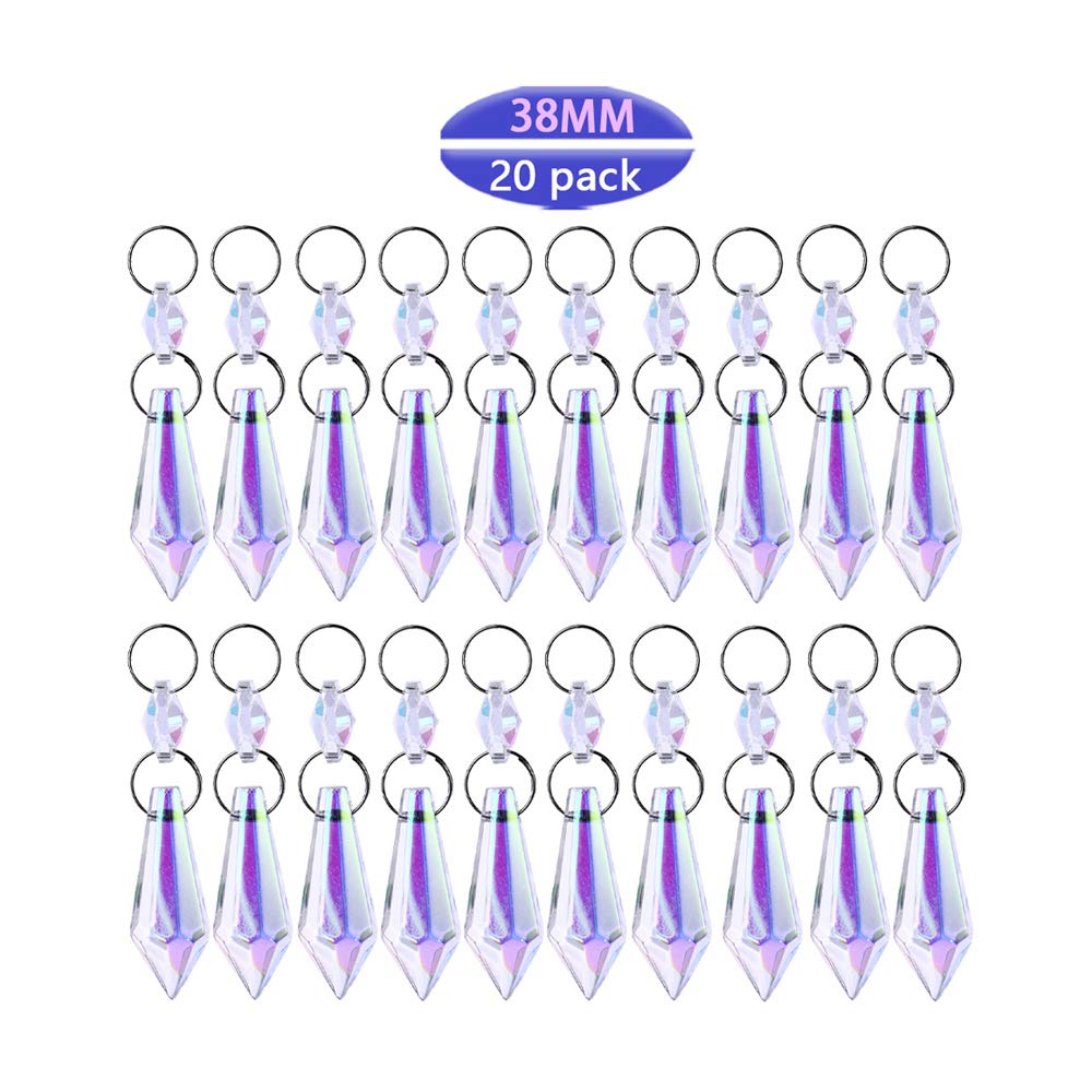 HDCRYSTALGIFTS 20pcs Colored Chandelier Crystal Prism Icicle Drops Hanging  Crystal Replacements