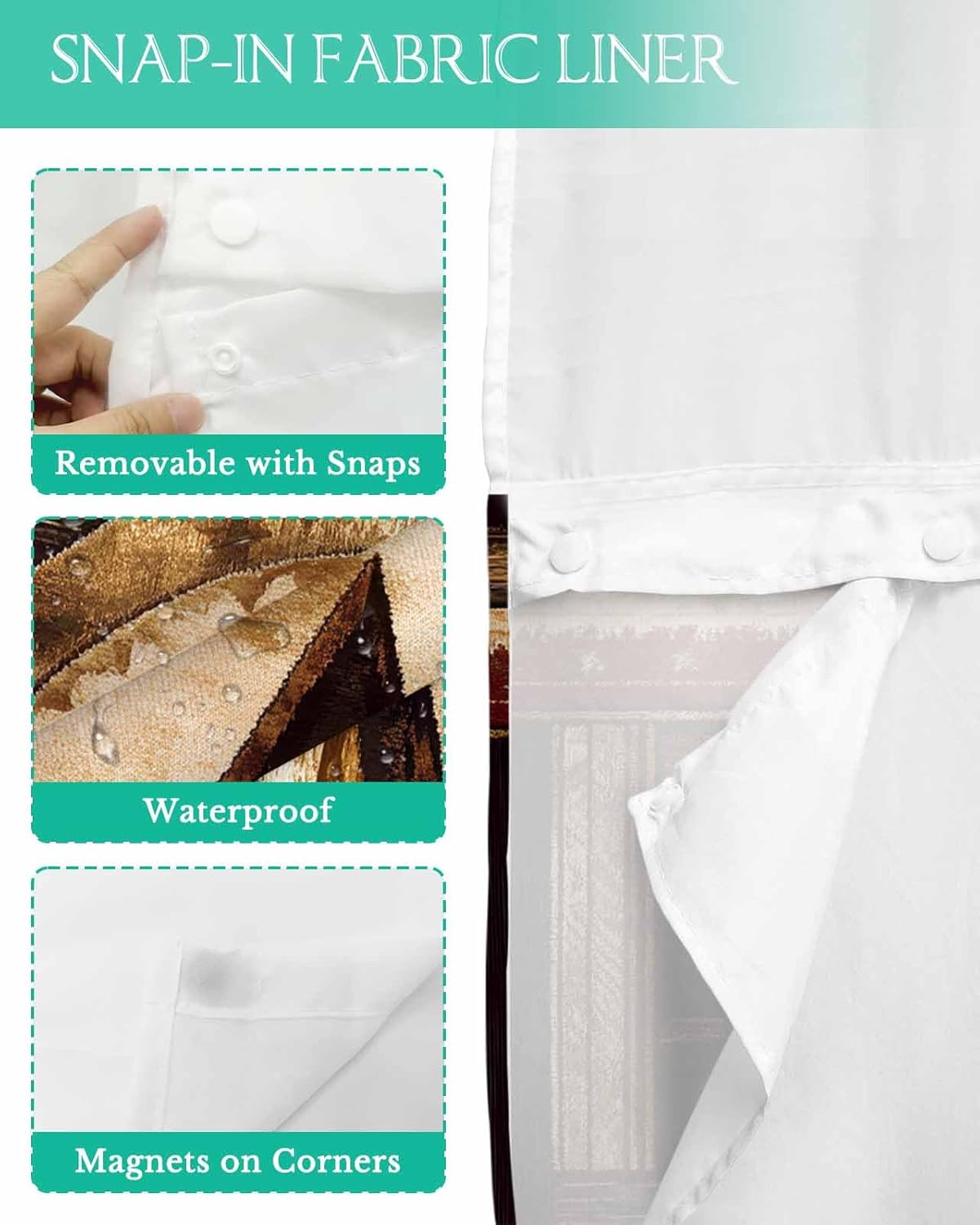 BEMIGO Double Fabric Shower Curtain with Liner Retro Western Star No Hook Shower Curtain and Liner Set for Bathroom,Snap-in Waterproof Inner with See Through Window, 72x84, Independence Day