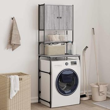 Sonoma Washing Machine Cabinet Grey 68 x 48.5 x 194 cm Washing Machine Cabinet for Washing Machine and Tumble Dryer, Storage Unit Above the Toilet Shelf for Bathroom