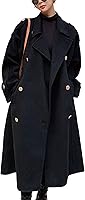 CHOYUATOU Women's Double Breasted Midi Wool Pea Coat - Warm Winter Trench with Notch Lapel & Belt