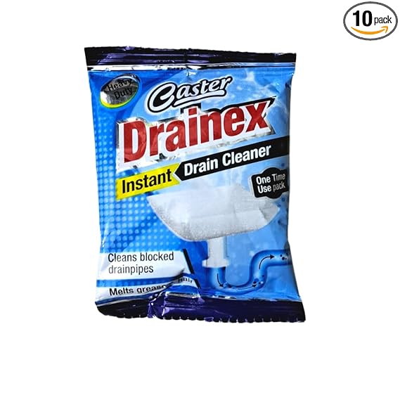 Caster Drainex Instant Drain Cleaner Powder (50g x 10N), Removes Clogs, Blockages in Washbasin, Septic Tank, Sinks, Pipes within 30 Minutes