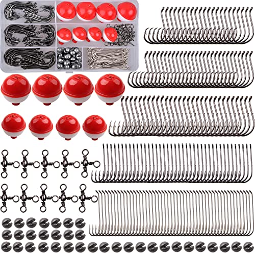 AGOOL Fishing Tackle Kit - 223pcs Fishing Hooks Fishing Bobbers Fishing Sinkers Fishing Swivels Octopus Hooks Baitholder Hooks Fly Hooks for Freshwater Saltwater