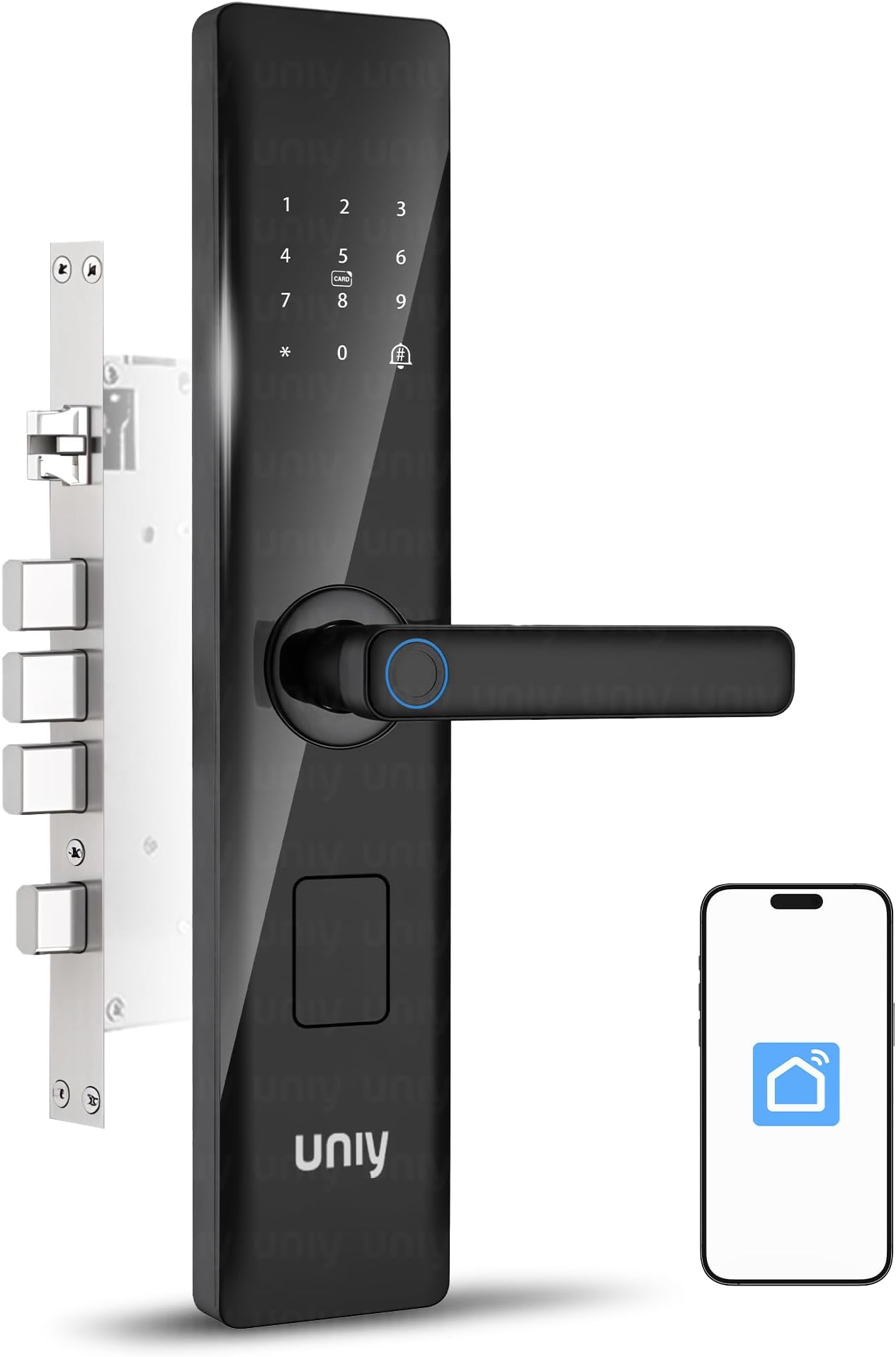 810 Smart Digital WiFi App Door Lock (No Extra Wi-Fi Gateway Required)Fingerprint-PIN-OTP-RFID-Card&Manual Key|Child Lock|5 Bolt Strong Mortis|Suitable for Minimum 35 mm Wooden Doors(Black,Metal)