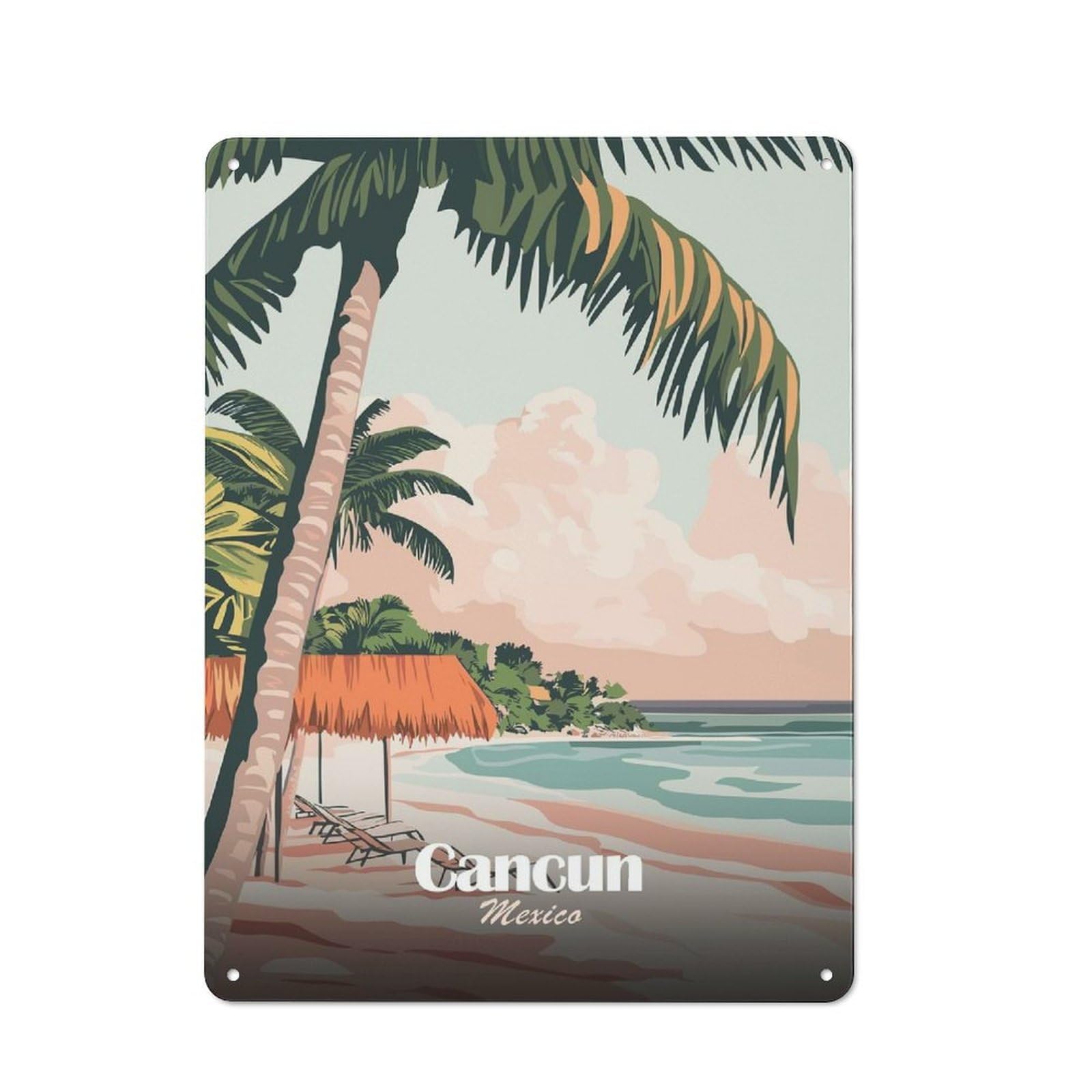 Junmoney Style-20 Cancun Mexico Beach Travel Printed Metal Sign 40X30cm For Café Or Restaurant, For Restaurant Decor Fans, For Retro Home Interiors