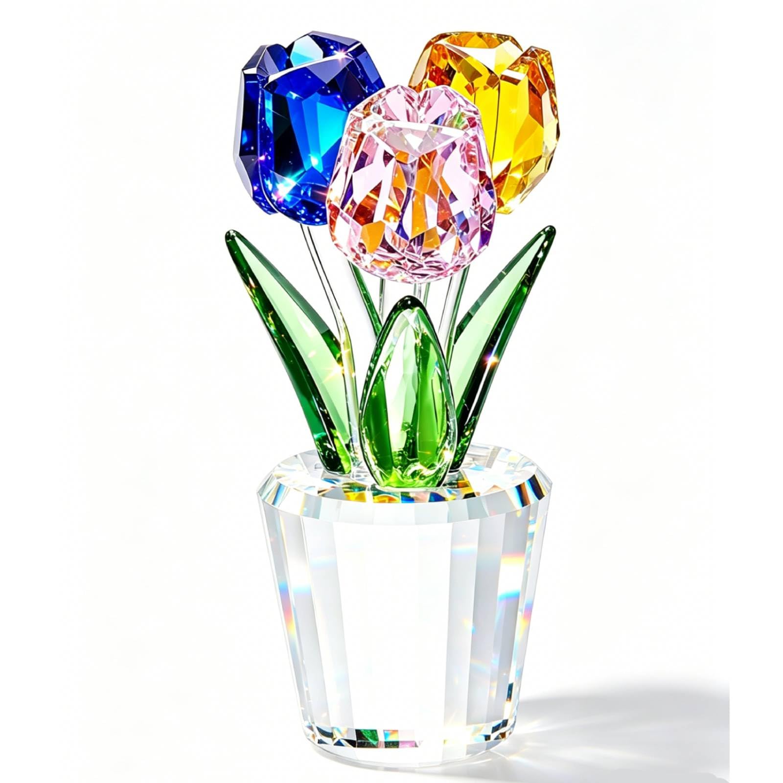 JUUDDENPARTS Crystal Multicolour Tulip Bouquet Ornament, Glass Coloured Decorative Piece for Girlfriend,Wife, Suitable for Romantic Valentine's Day, Christmas, Birthdays, and Various Occasions