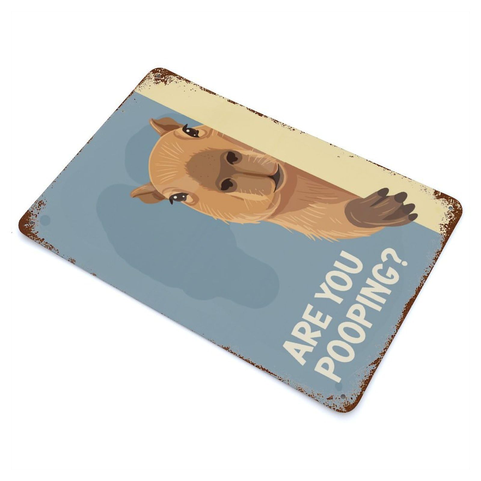 Capybara Peeking Are You Pooping Vintage Wall Sign 11.8"x7.9", Rust Effect Metal Decor for Basement, Hobby Room And Garage Decor