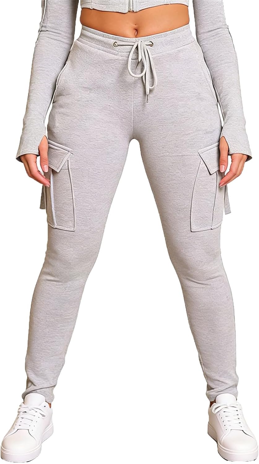 HGps8w Stretch Skinny Cargo Pants for Women Elastic High Waisted Versatile Workout Casual Sweatpants with Pockets