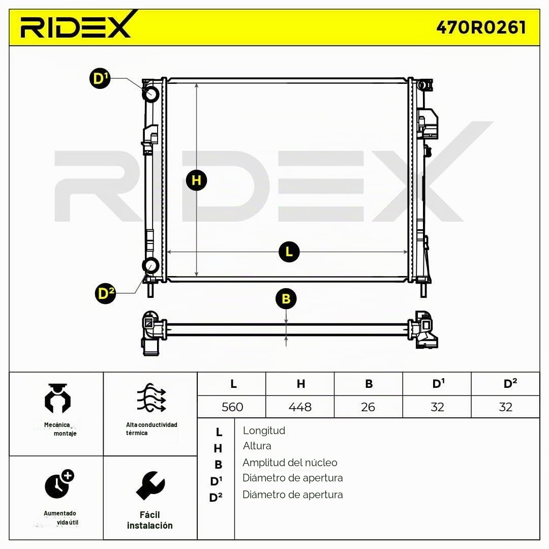 RIDEX 470R0261 Radiador refrigeración del motor Compatible con TOYOTA RAV 4 III ACA3, ACE, ALA3, GSA3, ZSA3
