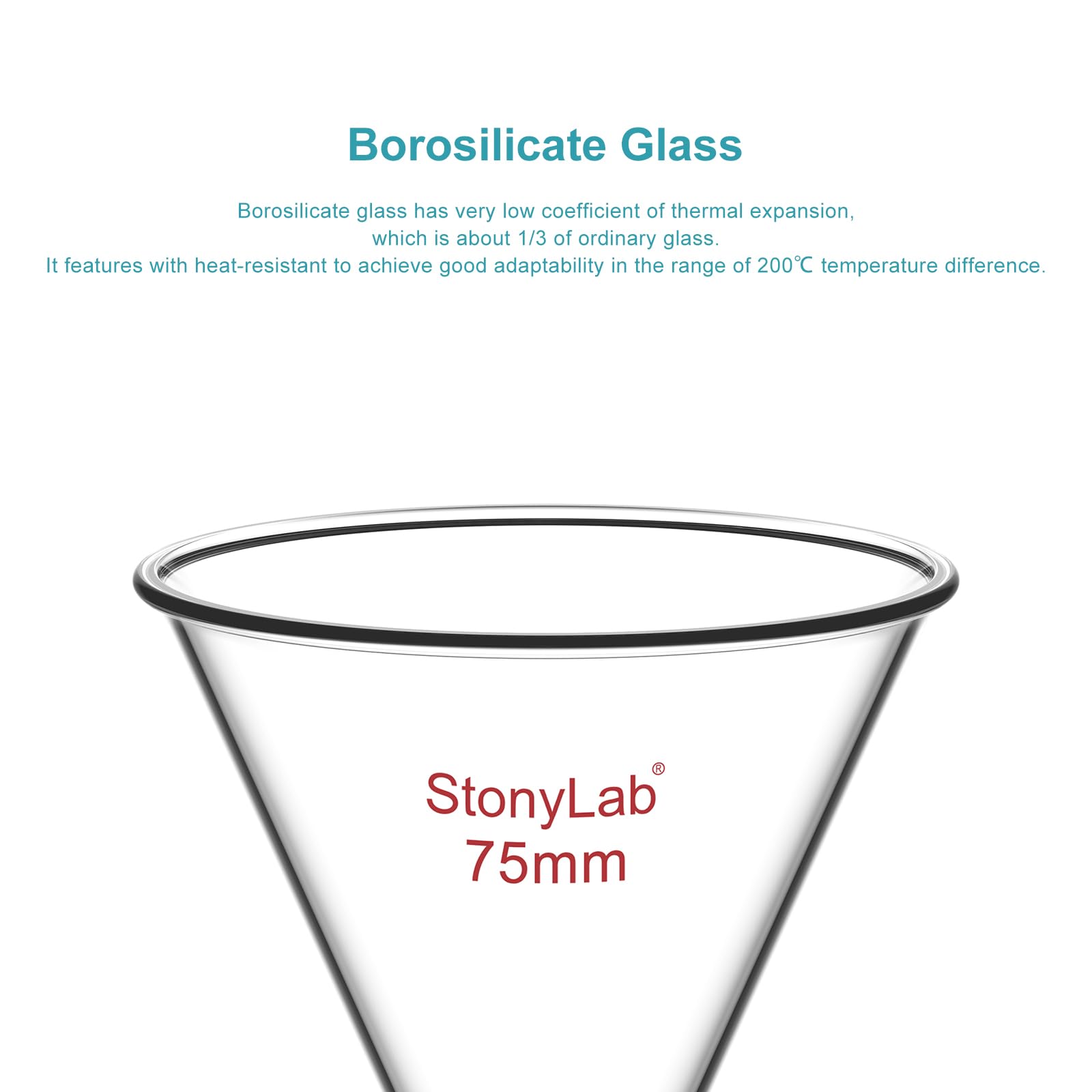 stonylab Imbuto in Vetro per Polvere, Muro Pesante Powder Funnel Vetro Borosilicato Imbuto a Stelo Corto con Diametro Superiore di 75 mm e Lunghezza dello Stelo di 22 mm
