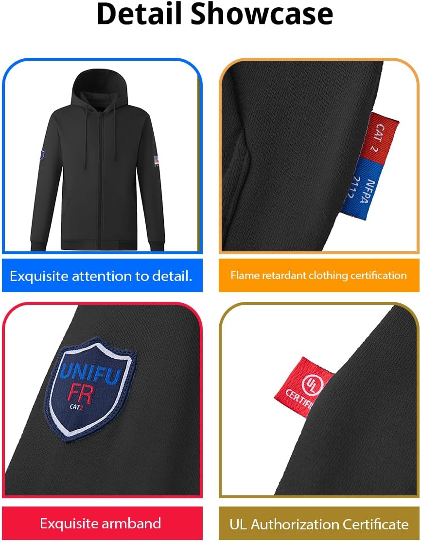 12OZ Heavyweight FR Jacket for Men,Flame Resistant Workwear NFPA 2112/CAT2 Compliant,100% Cotton Fleece Lining - Image 5