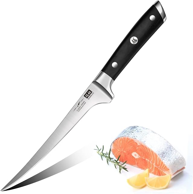 SHAN ZU Filleting Knife 7 inch- Edge Deboning Fish and Meat,Professional Fish Knife Made of Super Sharp German Stainless Steel Boning Knife