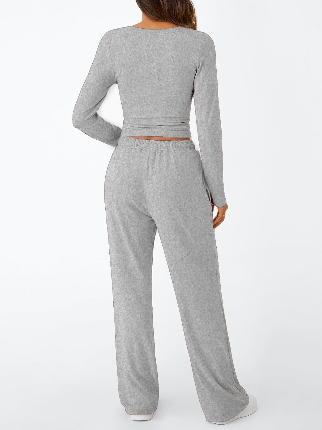 chicyes Women's 2 Piece Matching Lounge Sets Fall Outfits Long Sleeve Tops Wide Leg Pants Casual Sweatsuit Clothes - Image 4