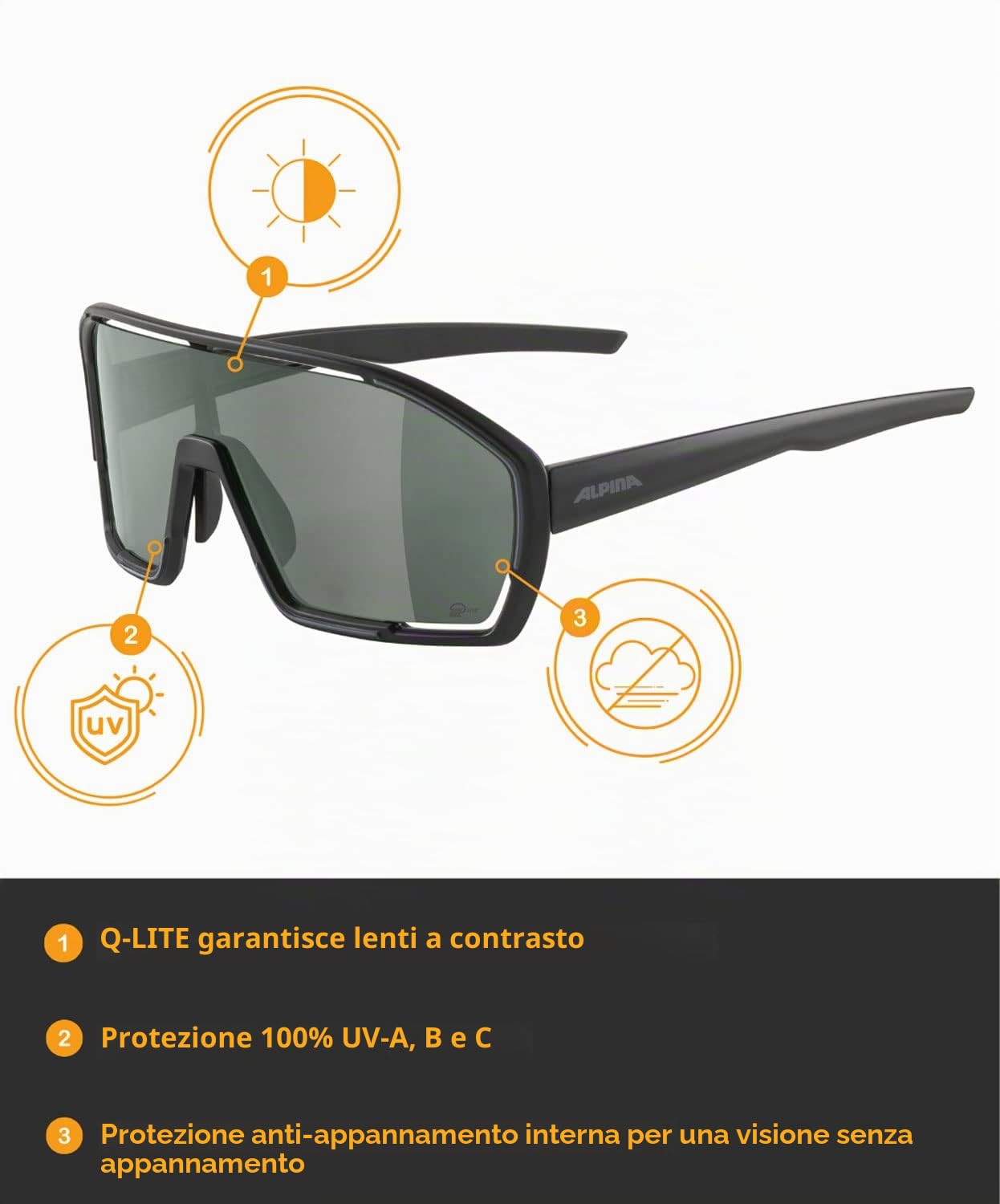ALPINA Bonfire Q-lite Occhiali sportivi Unisex - Adulto (Pacco da 1)