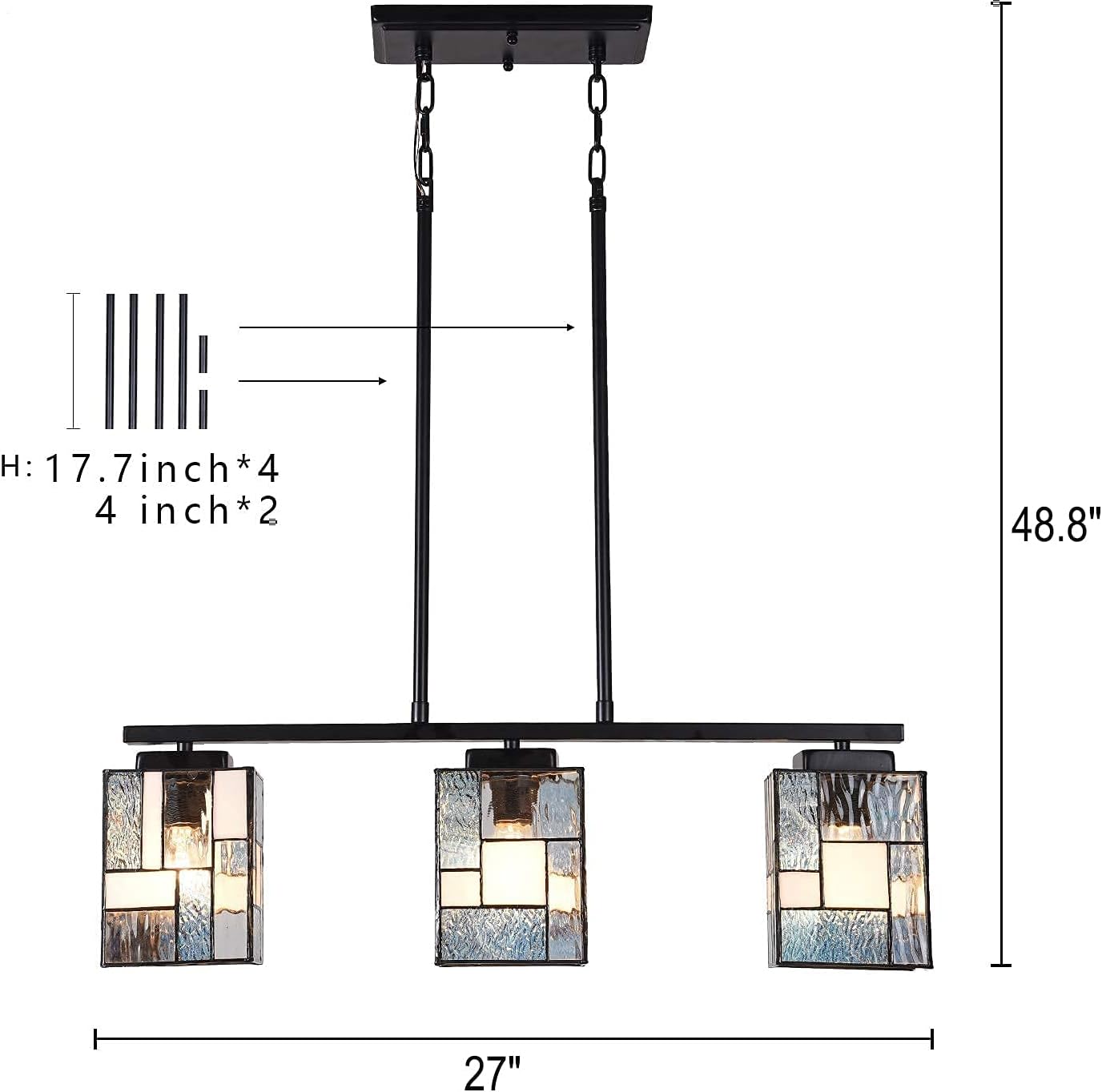 ARTZONE Tiffany Pendant Light Fixture[3 Lights][27''Wide*Adjustable Height] Stained Glass Tiffany Hanging Chandelier for Kitchen Island Dining Room(Blue)
