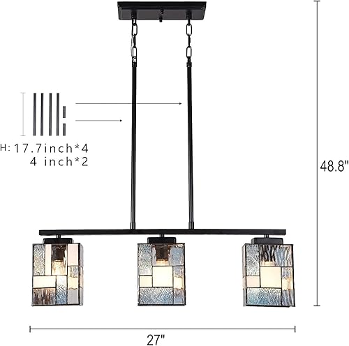 Miniatura 6 de ARTZONE Lámpara colgante Tiffany [3 luces] [27 pulgadas de ancho x altura ajustable] Lámpara colgante Tiffany de cristal para cocina, isla y comedor