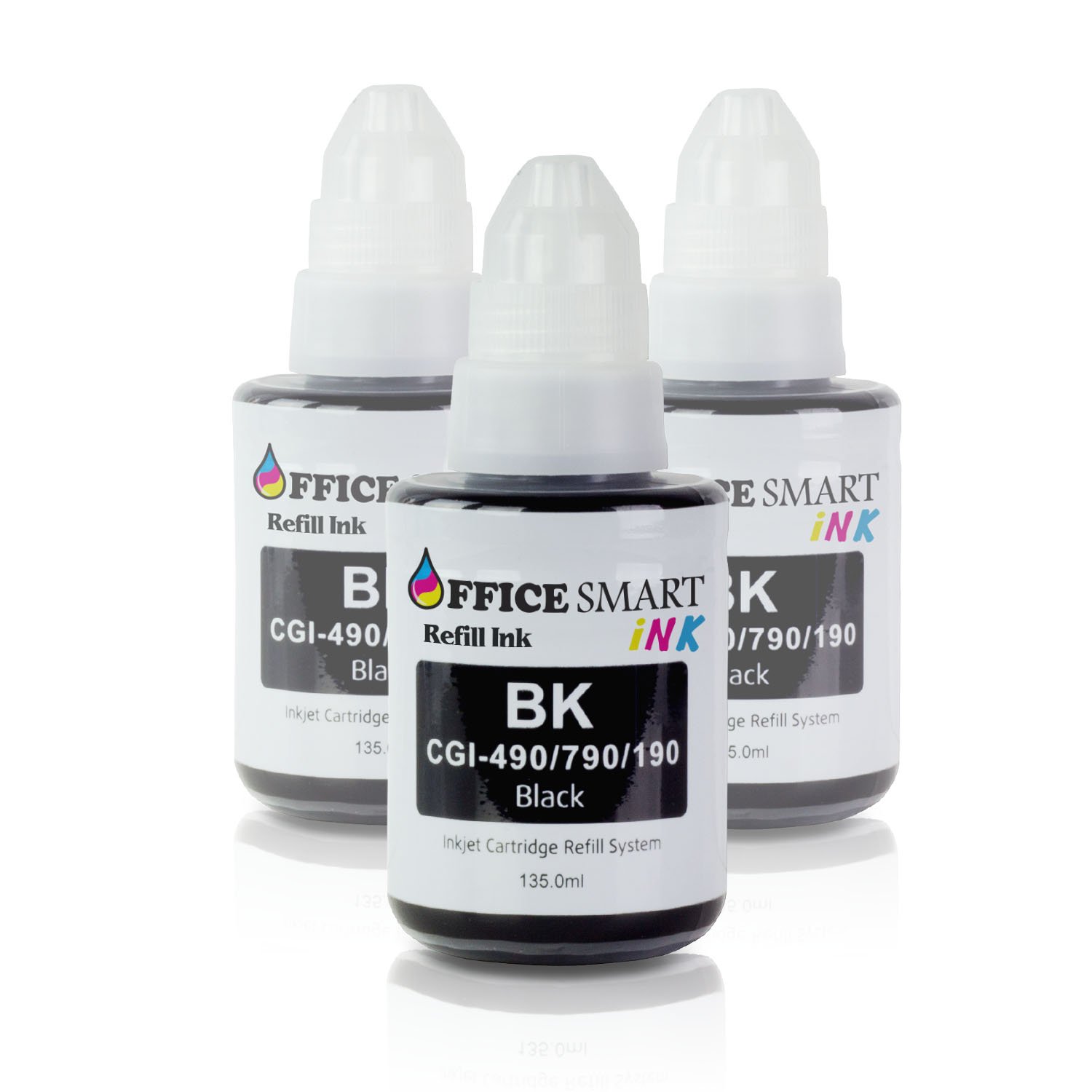 OfficeSmartInk 3pk Compatible with GI-290 Black Dye Refill Ink 135ml for PIXMA G4200, PIXMA G3200, PIXMA G2200, PIXMA G1200 Printers