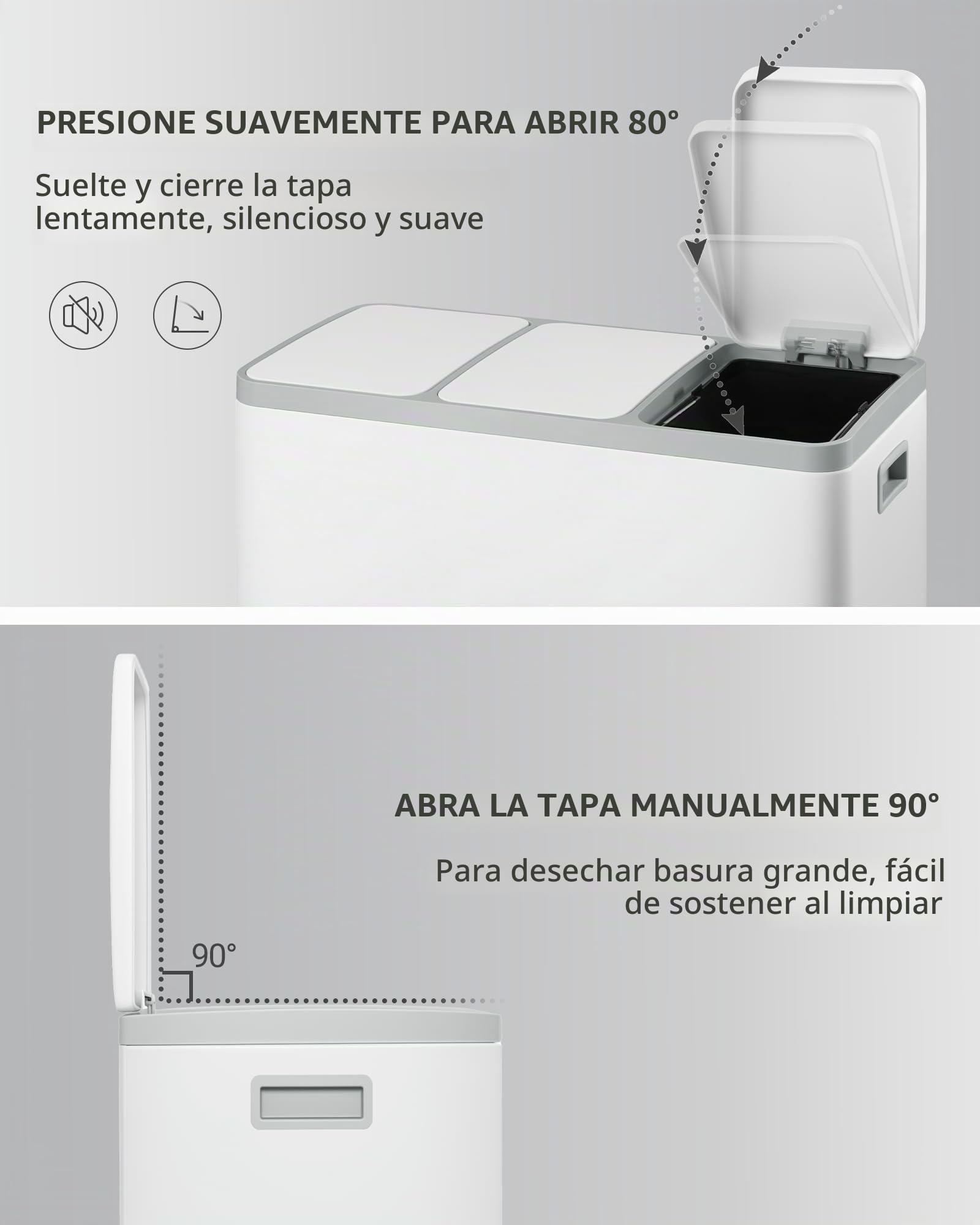 Hzuaneri Cubo de Basura para Reciclaje, Cubos de Reciclaje Cocina con Pedal 3 x 15 L, Contenedor de Acero Inoxidable con Cubos Extraíbles y 1 Rollo de Bolsas de Basura, Blanco SW04599W