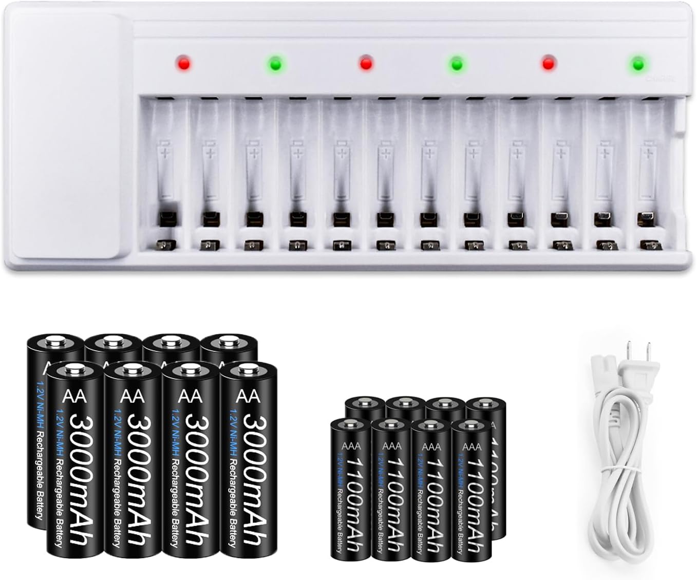 Palowextra Rechargeable AA AAA Battery Combo Pack with Charger, 8 Pack