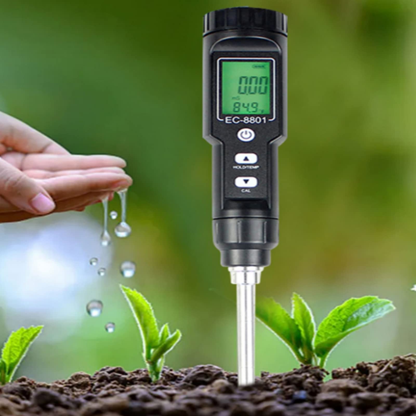 Medidor de EC de suelo directo digital Probador de temperatura de conductividad eléctrica Detector de fertilidad de nutrientes del suelo para flores Hierba Planta Jardín Granja Césped